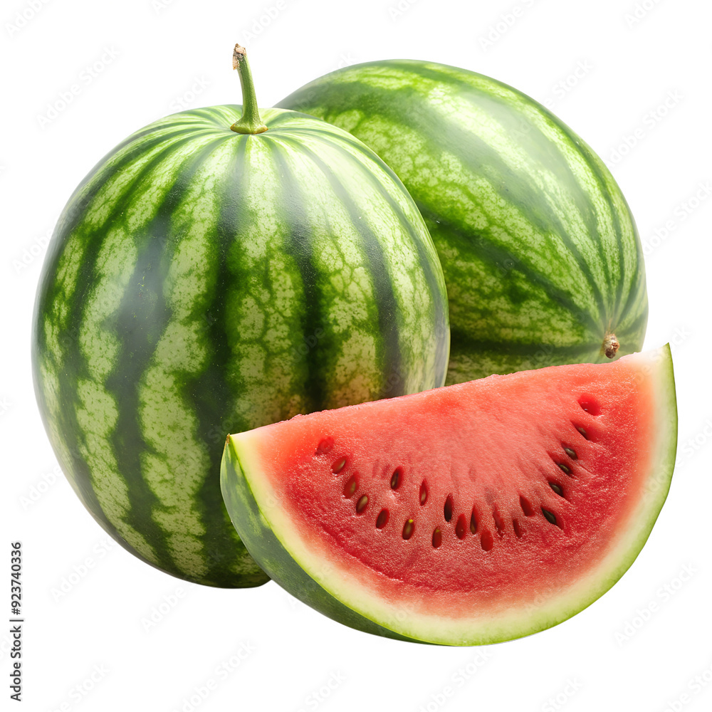Juicy watermelon with sliced isolated on white background. Ai generated Juicy watermelon with sliced isolated on white background. Ai generated