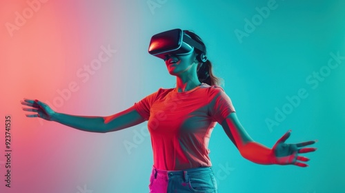 A young woman with VR headset photo