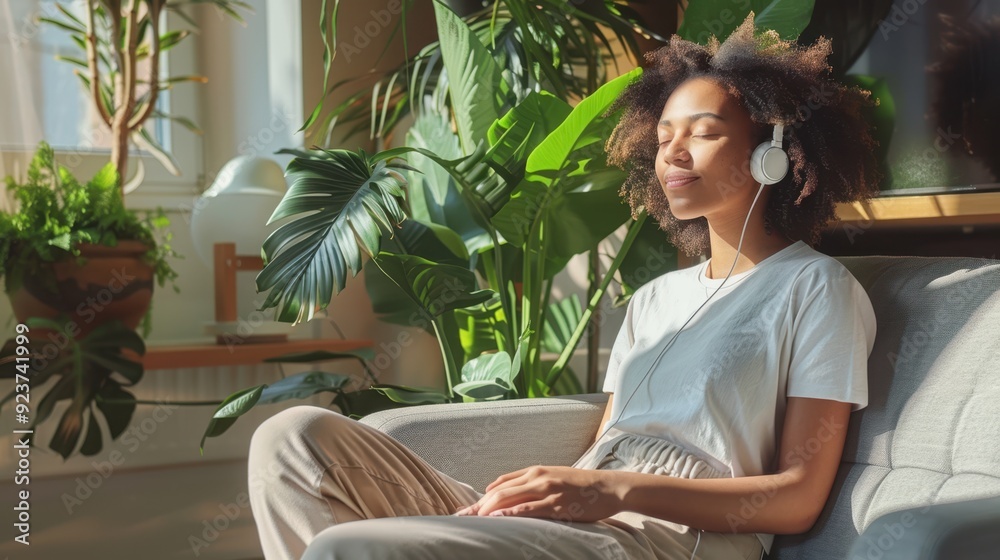 The woman enjoying music