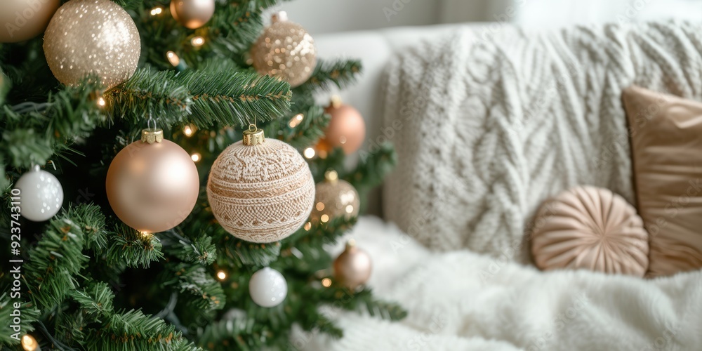 Cozy Christmas Interior with Elegant Ornamented Tree Cozy Christmas Interior with Elegant Ornamented Tree