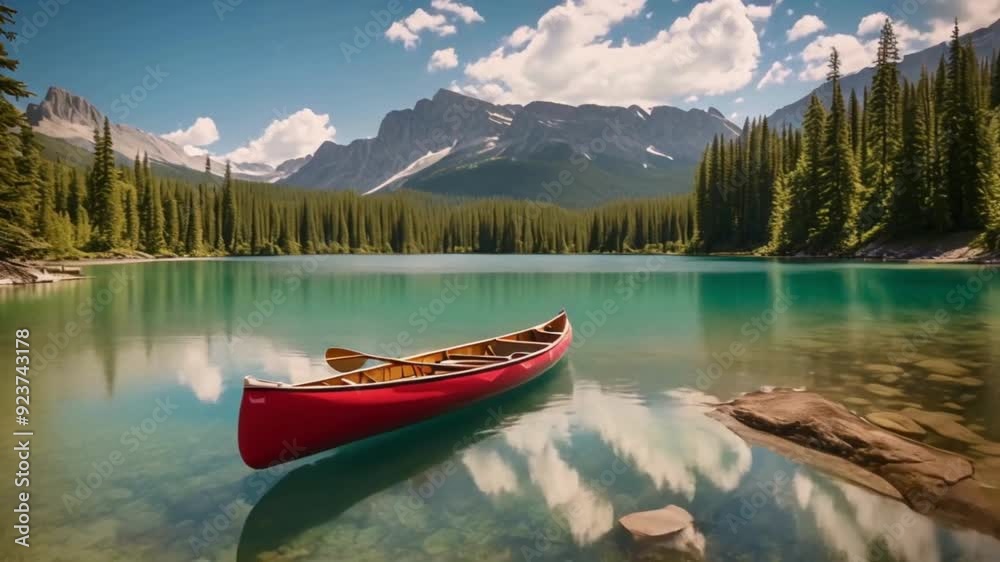 In the heart of summer, Emerald Lake offers a stunning view of its crystal-clear blue waters, where visitors can be seen canoeing, complemented by a beautiful mountain range and a clear blue sky in Yo In the heart of summer, Emerald Lake offers a stunning view of its crystal-clear blue waters, where visitors can be seen canoeing, complemented by a beautiful mountain range and a clear blue sky in Yo