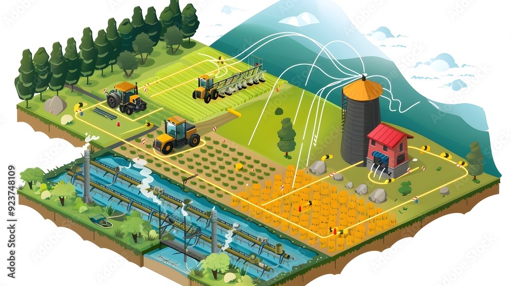 Naklejka premium Farm Automation with Smart Irrigation System.