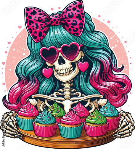 Cupcake Diva Skeleton - Sweet and Sassy Gothic Illustration