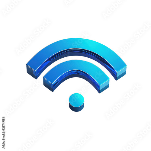 A vibrant blue wireless signal icon, representing connectivity and internet access in a modern digital world.