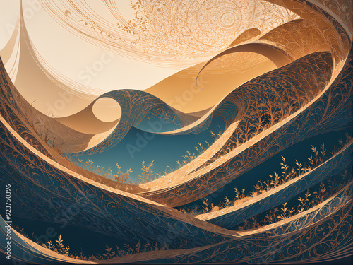 abstract background with gold waves