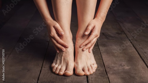 Female swollen ankles close up