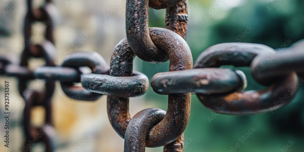Intertwined Strength: A close-up of a rusty chain, its links interwoven in a complex pattern, symbolizing resilience, connection, and enduring strength. Intertwined Strength: A close-up of a rusty chain, its links interwoven in a complex pattern, symbolizing resilience, connection, and enduring strength.