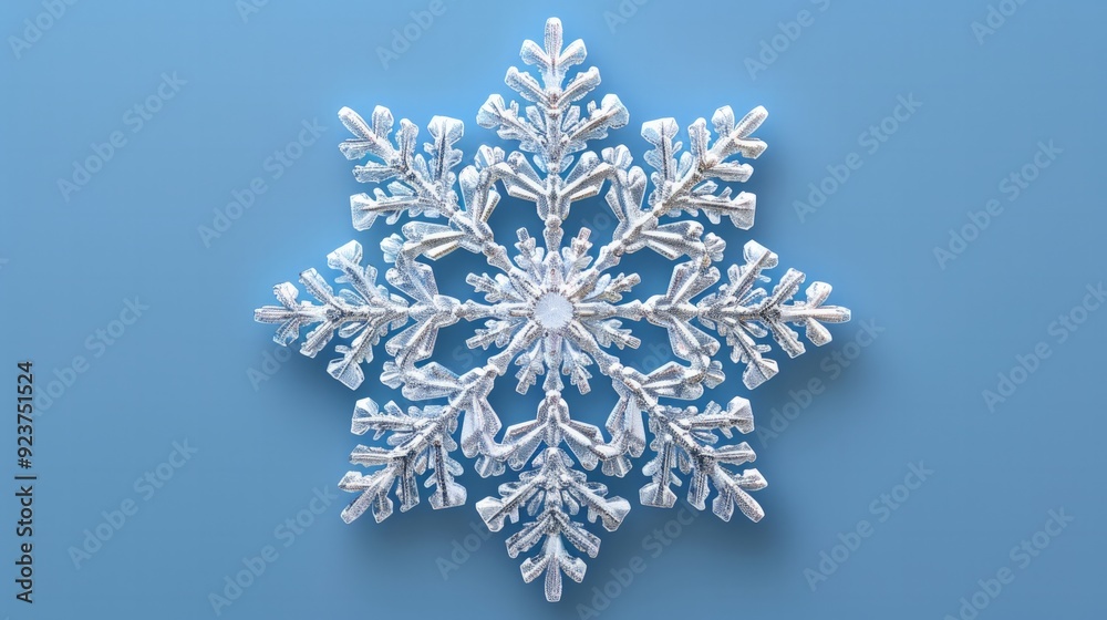 Illustration of a 3D render of a single snowflake with intricate details, set against a light blue background. Illustration of a 3D render of a single snowflake with intricate details, set against a light blue background.