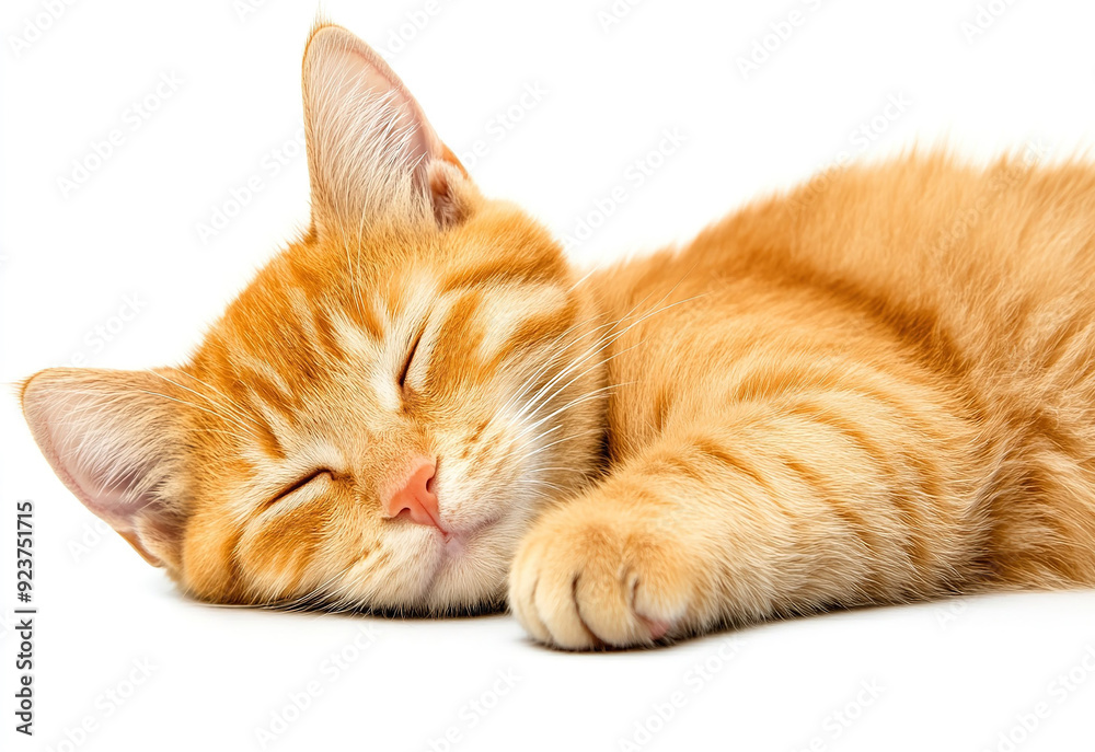Orange tabby cat sleeping, Close up of a cute cat napping isolated on white background. Orange tabby cat sleeping, Close up of a cute cat napping isolated on white background.