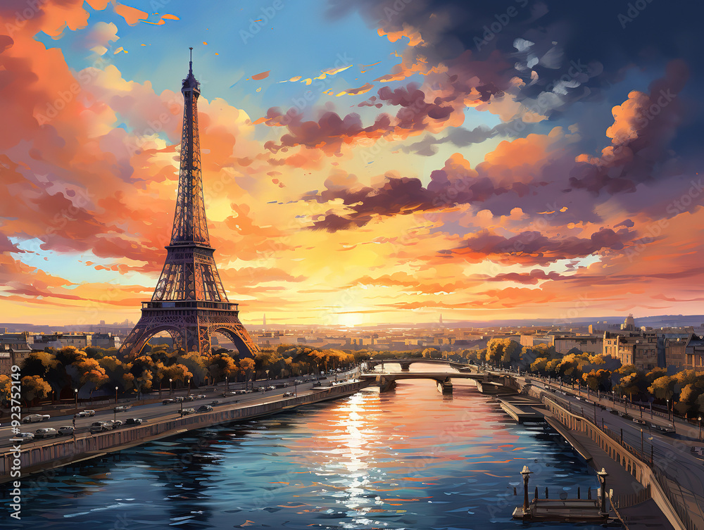 Obraz premium Incredible Panorama of Paris at sunset