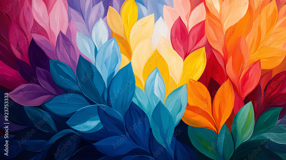 Vibrant Abstract Floral Acrylic Painting with Copy Space Background