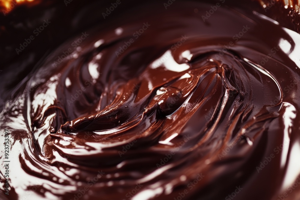 Smooth, glossy chocolate swirls effortlessly in a bowl, showcasing rich, dark tones that invite indulgence and culinary creativity Smooth, glossy chocolate swirls effortlessly in a bowl, showcasing rich, dark tones that invite indulgence and culinary creativity
