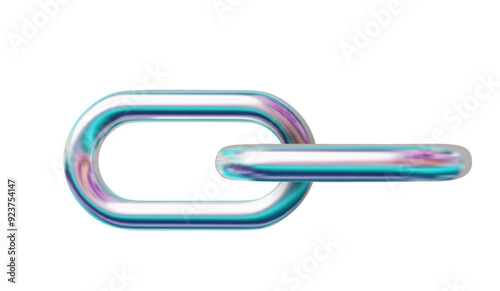 Iridescent chrome chain PNG. Realistic metallic symbol in retro Y2K stile. Futuristic 3D shape vector of chrome element