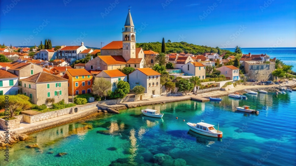 Obraz premium Vibrant coastal village of Petrcane in Dalmatia, Croatia, Dalmatia, Croatia, Petrcane, village