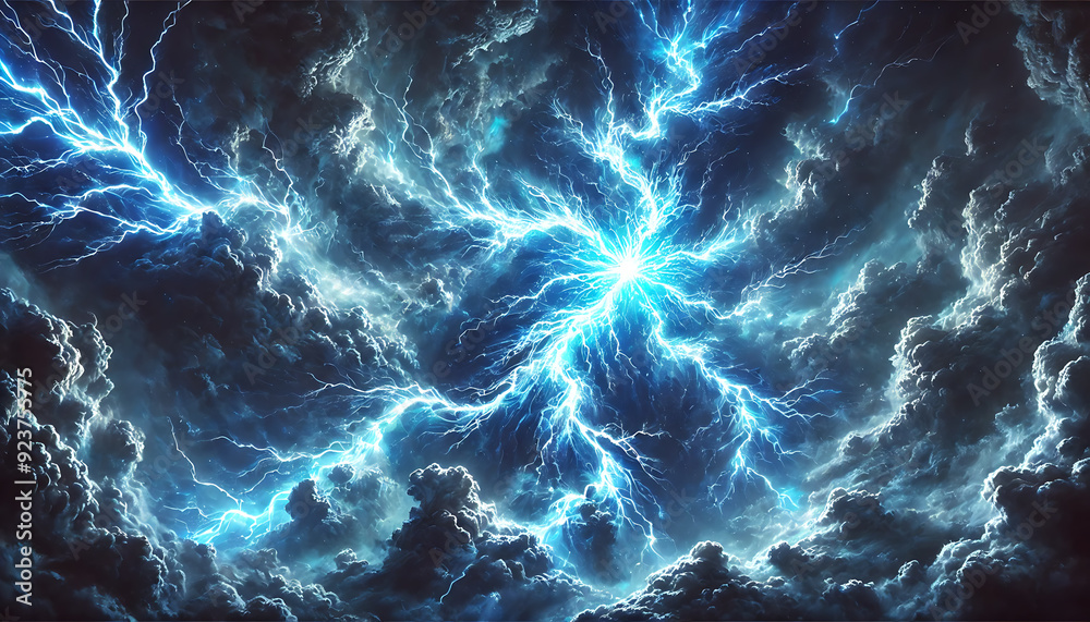 Obraz premium 幻想的な青いイナズマと雲空5