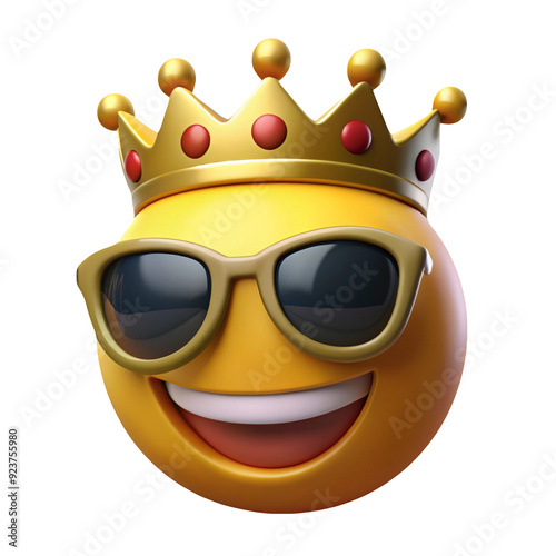 Yellow 3D Emoji With Sun Glasses and Crown