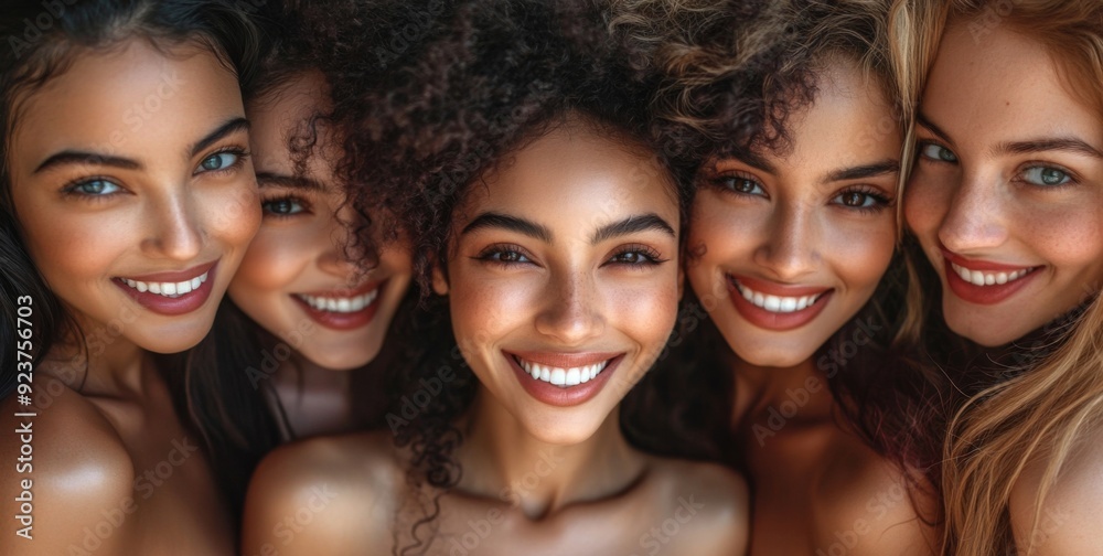 Fototapeta premium Diverse Joyful Women: A Group of Happy Multiracial Ladies Exuding Harmony and Positivity on a White Background