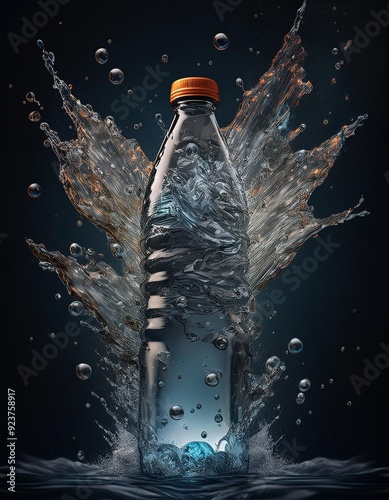 Wasserflaschen Explosion mit blasen und Eiswürfeln 