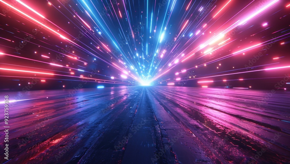 Neon Lights Exploding On a Dark Road Neon Lights Exploding On a Dark Road