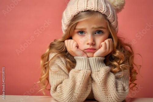 Front view a beautiful sad girl