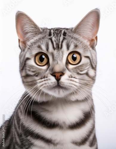 アメリカンショートヘアのポートレート（American Shorthair portrait on white background）
