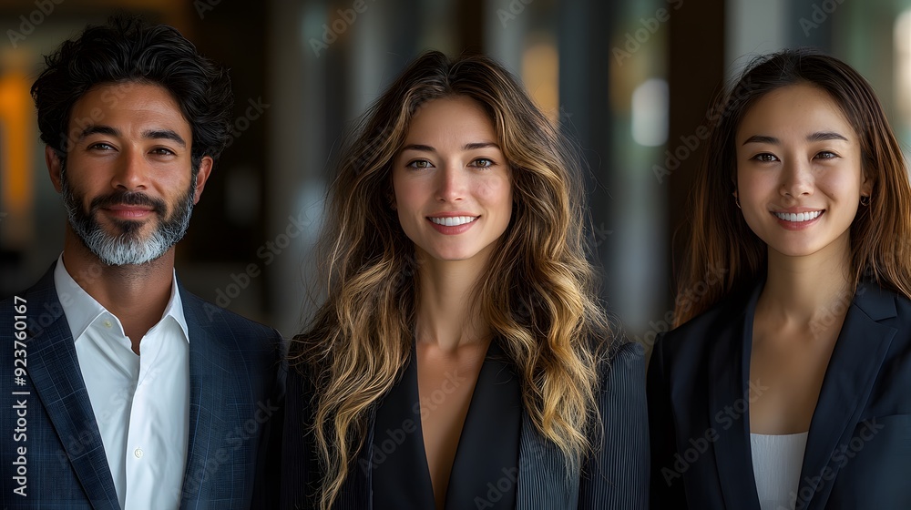 Confident entrepreneurs smiling at the camera, their positive energy and success evident in their expressions. Confident entrepreneurs smiling at the camera, their positive energy and success evident in their expressions.