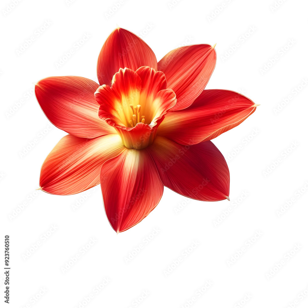 Obraz premium Single red daffodil flower on transparent background.