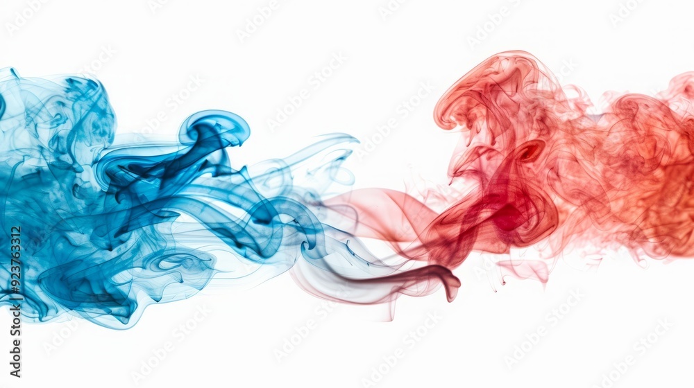 Abstract swirls of blue and red smoke against a white background. Abstract swirls of blue and red smoke against a white background.