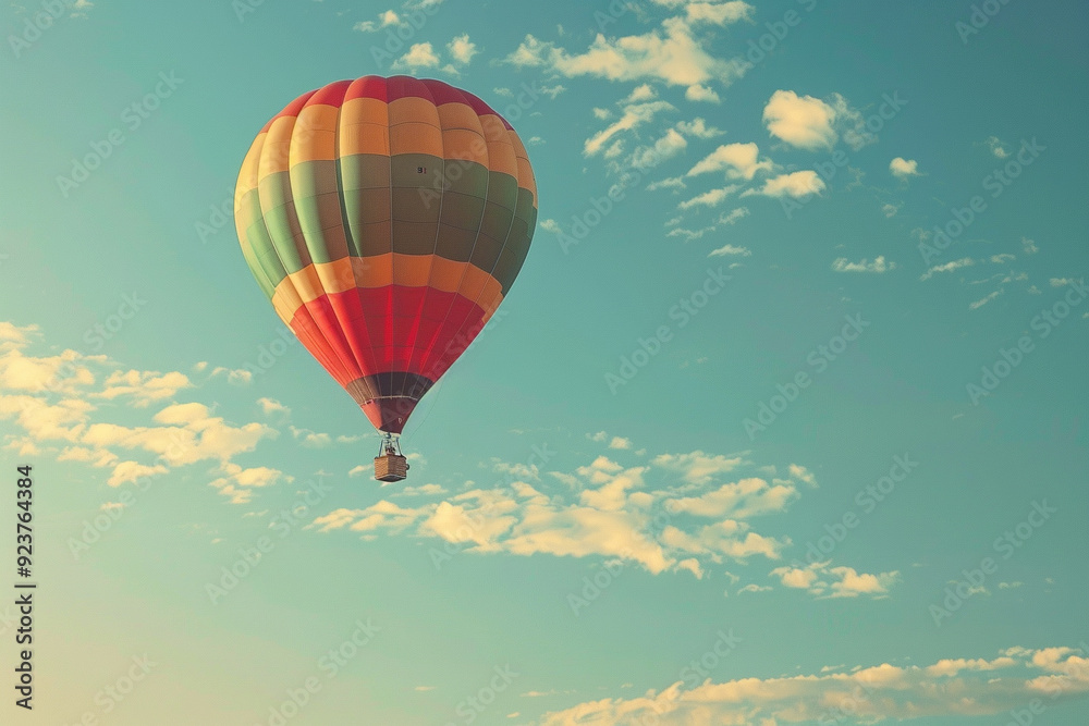 Fototapeta premium Hot Air Balloon Soaring Through a Blue Sky