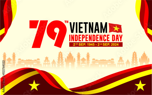 Happy 79 th Vietnam Independence Day September 2th Celebration Vector Design Illustration. Template for Poster, Banner, Greeting Card
