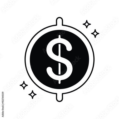 Line art vector illustration of a dollar sign logo icon, perfect for financial designs