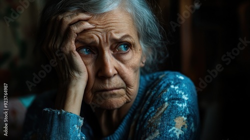 A woman is sitting on a couch with her hands on her knees