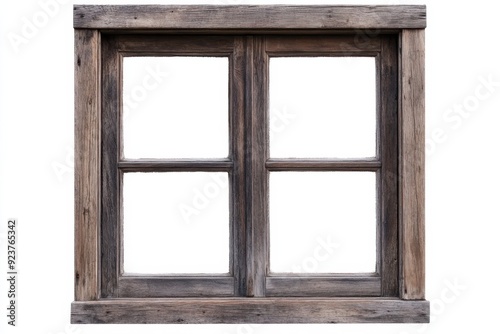 Rustic wooden window frame with a weathered finish, perfect for enhancing vintage interior designs and architectural photography.