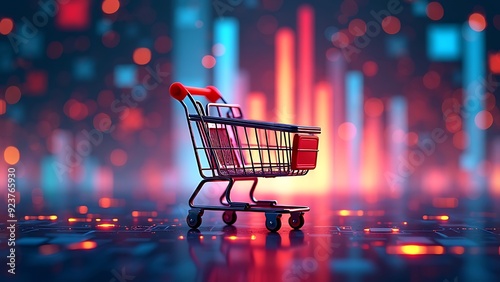 E-commerce Metrics Futuristic Background for Online Retail Analytics. Dynamic data visualization, charts, and graphs presenting insights into digital commerce trends and performance.