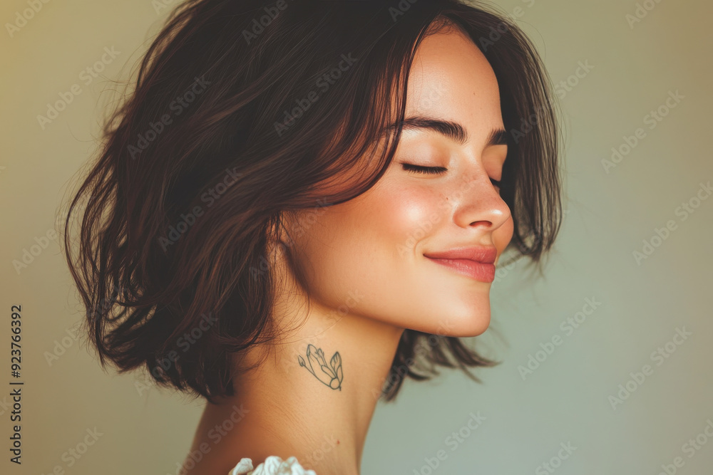 A close up of a woman's face with tattoos and her eyes closed A close up of a woman's face with tattoos and her eyes closed