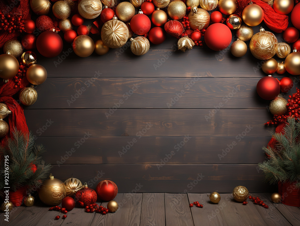 Naklejka premium Fantastic Creative wooden frame tree branches and Christmas decoration garland style