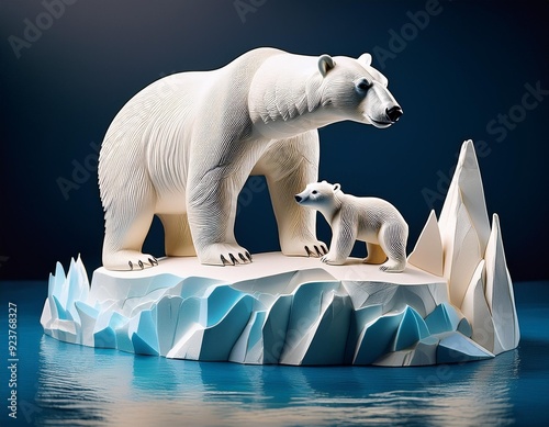 Mutter und Baby Eisbär auf eine kleine Insel aus Eis