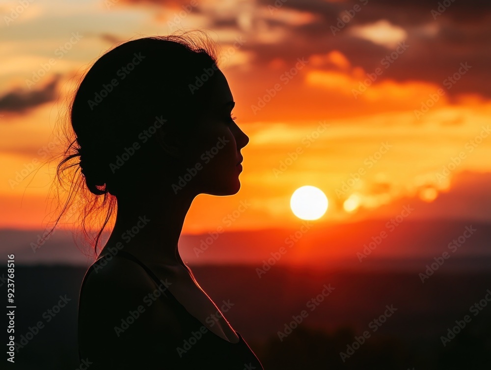 Silhouette of a Woman Silently Contemplating the Sunset Silhouette of a Woman Silently Contemplating the Sunset