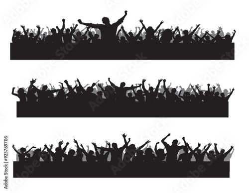 Collection of three different party crowd silhouettes