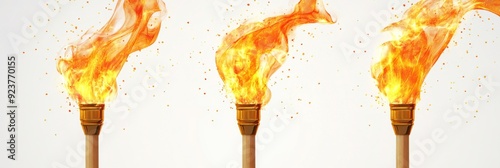 Inspiring Olympic Torches with Flaming Spirits, Isolated on White Background, Symbolizing Unity and Aspiration in Sports,single element,single object,material,vector material,illustration