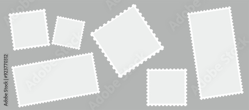 Blank Postage Stamps. Light Postage Stamps on gray background