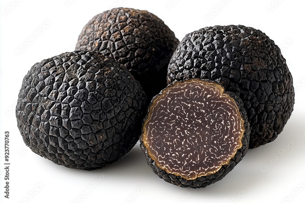 exquisite black truffles nestled on pristine white surface glistening with earthy elegance rich textures and subtle shadows highlight gourmet luxury exquisite black truffles nestled on pristine white surface glistening with earthy elegance rich textures and subtle shadows highlight gourmet luxury