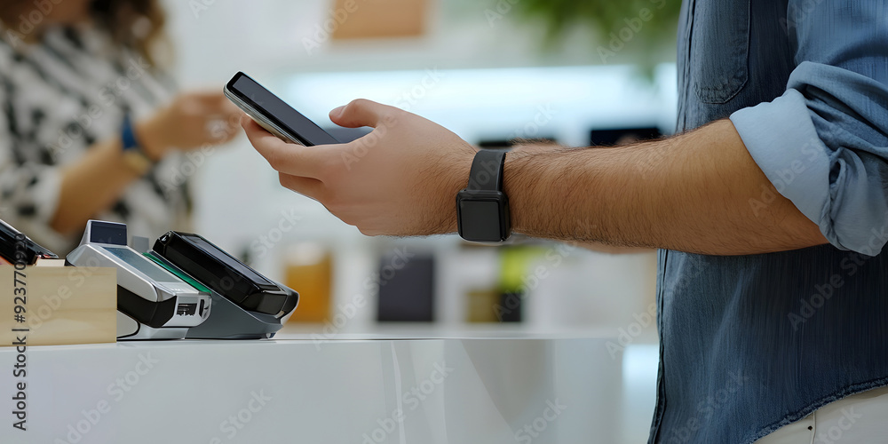 Obraz premium Contactless payment smart phones scan qr code, payments items