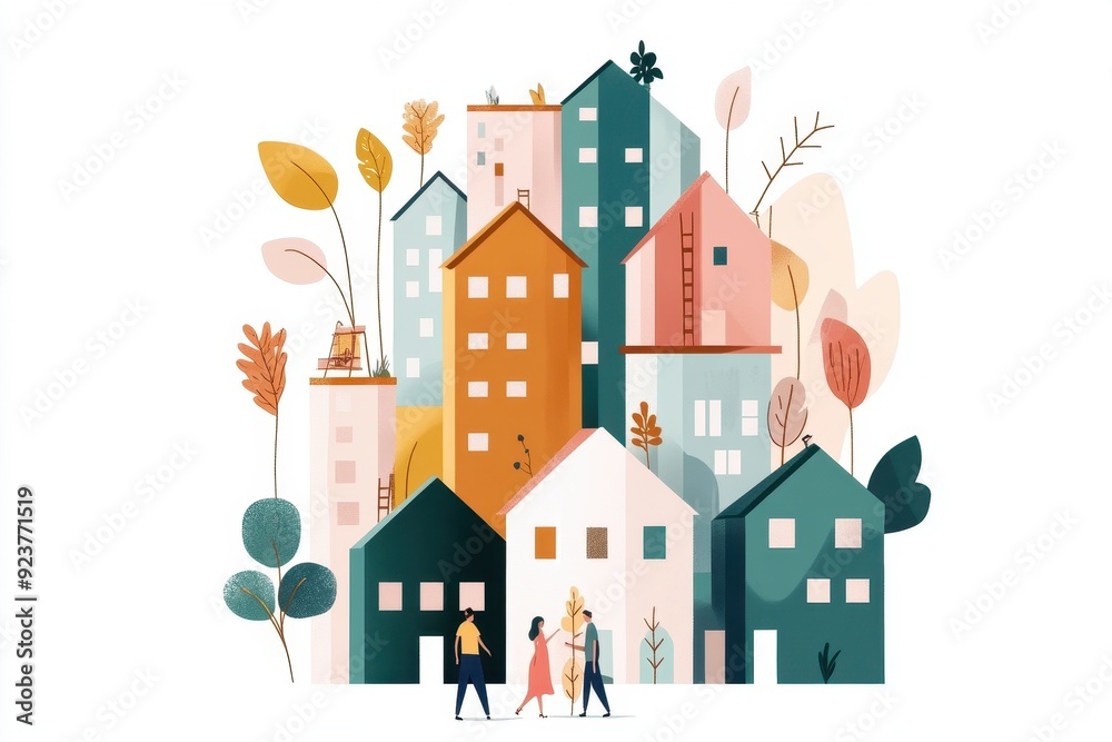 Sustainable Community Homes - Hand-Drawn Vector Illustration Promoting ESG and Social Equity Sustainable Community Homes - Hand-Drawn Vector Illustration Promoting ESG and Social Equity