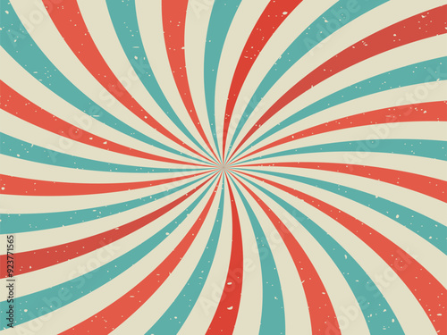Sunlight retro faded grunge background. blue and red color burst background. Vector illustration. Sun beam ray background. Old speckled paper with particles of debris. vintage style