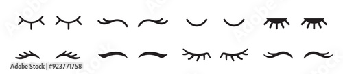Vector unicorn eyelashes. Closed eyes. Icon set. Cute design
