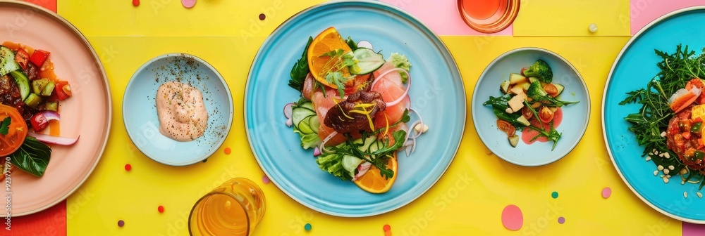 Instant photo of dinner plates featuring dishes Instant photo of dinner plates featuring dishes