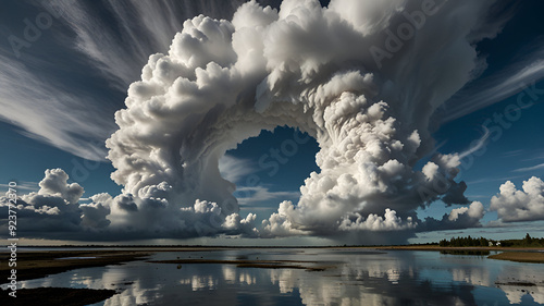 The swirling patterns of a Karman vortex street in clouds over an island. Background photo