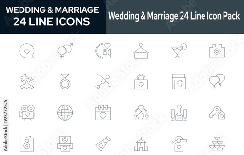 Web Collection of 24 wedding & marriage line icons. These design elements are suitable for your projects and are provided as vector illustrations.