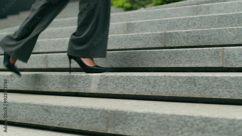 Unrecognizable woman stylish fashion unknown style fashion girl cropped view female legs foots walking going move walk upstairs go stairway office urban businesswoman business in city wear high heels